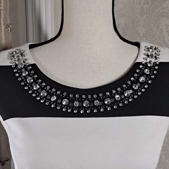 INC Size Medium Black/White Striped Sleeveless Dress Embellished Neckline EUC - Picture 2 of 10